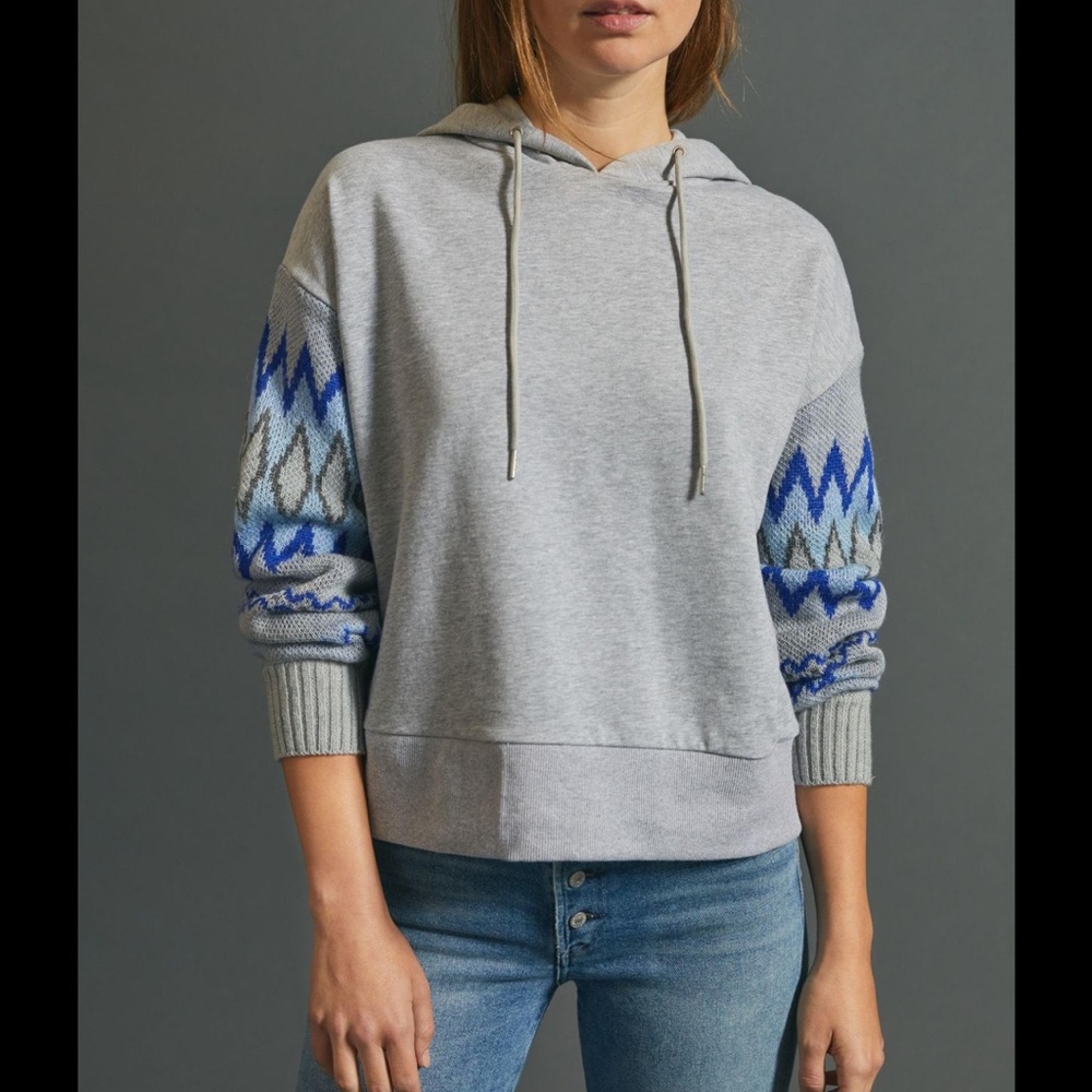 Anthropologie Demeter Stitch-Sleeve Hoodie Gray/Blue Medium